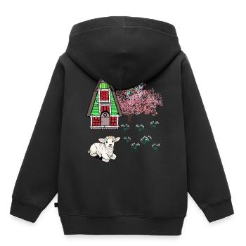 Joyeuses Pâques Agneau Schaff Pâques Nature Printemps - Sweat Premium à capuche enfant bio - noir - Dos - AI Model Kid Male (0cm)