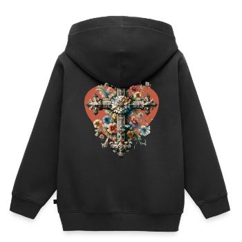Croix Crucifix Halloween Croix Croix - Sweat Premium à capuche enfant bio - noir - Dos - AI Model Kid Male (0cm)
