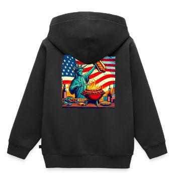 Design de barbecue américain nostalgique Fans américains - Sweat Premium à capuche enfant bio - noir - Dos - AI Model Kid Male (0cm)