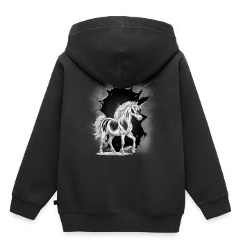Licornes, Licornes, Créatures Mythiques, Créatures Mythiques, Mystique - Sweat Premium à capuche enfant bio - noir - Dos - AI Model Kid Male (0cm)