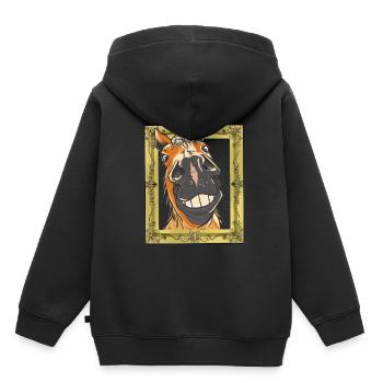 Tête de cheval Cheval Chevaux - Sweat Premium à capuche enfant bio - noir - Dos - AI Model Kid Male (0cm)