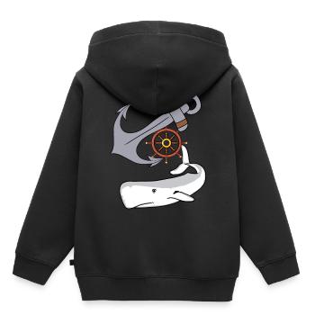 Ancre Maritime Volant Baleine Poissons Fich - Sweat Premium à capuche enfant bio - noir - Dos - AI Model Kid Male (0cm)