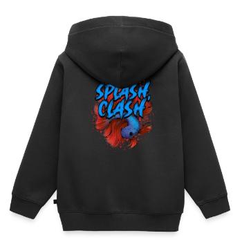 Poisson Betta Siamois Poisson Betta Splash Clash - Sweat Premium à capuche enfant bio - noir - Dos - AI Model Kid Male (0cm)