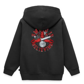 Bûcheron Lumberjack Scier, c’est croire - Sweat Premium à capuche enfant bio - noir - Dos - AI Model Kid Male (0cm)