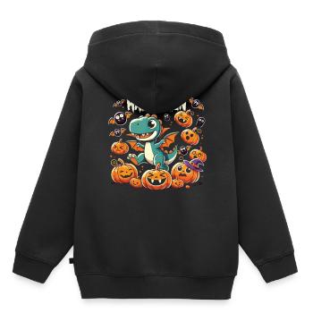 T-Rex with vampire wings chases pumpkins Halloween - Kids Premium Organic Hoodie - black - Back - AI Model Kid Male (0cm)