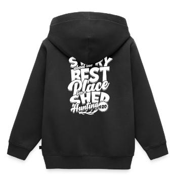 Bois Bois Chasse Bois Lancer Cannes - Sweat Premium à capuche enfant bio - noir - Dos - AI Model Kid Male (0cm)