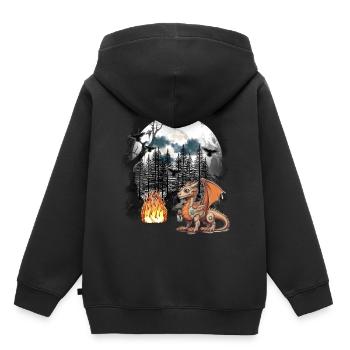 Dragon Dragon Fable Médiéval Conte de fées Mythe Forêt - Sweat Premium à capuche enfant bio - noir - Dos - AI Model Kid Male (0cm)