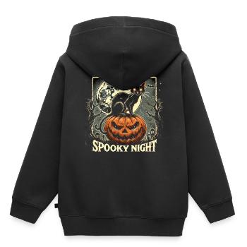 Halloween - „Gespenstische Kürbisnacht" - Kinder Premium Organic Hoodie - Schwarz - Hinten - AI Model Kid Male (0cm)