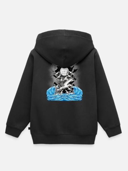 maritim Meer Möwen Möwe Natur See Wellen - Kinder Premium Organic Hoodie - Schwarz