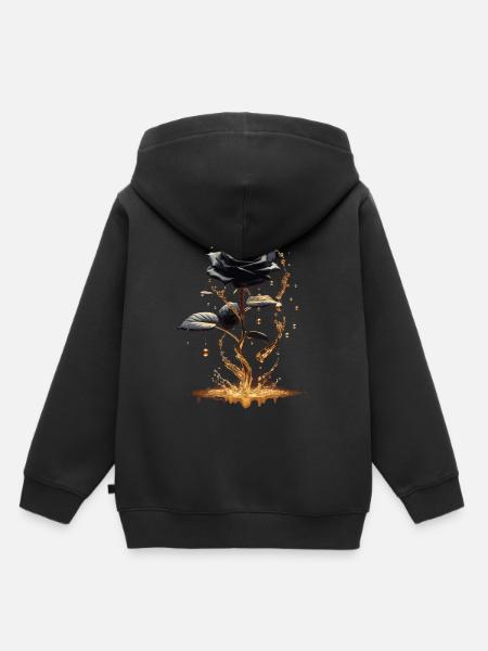 Schwarze Rose im Goldglanz - Kinder Premium Organic Hoodie - Schwarz