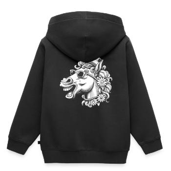 Pferd Pferde lustig witzig spaßig Gaul Reiterin - Kinder Premium Organic Hoodie - Schwarz - Hinten - AI Model Kid Male (0cm)