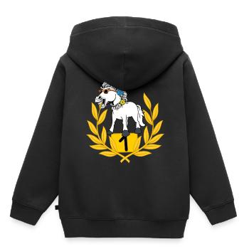 lustig spaßig Siegerehrung Pferd Pferde Reiterin - Kinder Premium Organic Hoodie - Schwarz - Hinten - AI Model Kid Male (0cm)