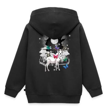 mystisch Hirsch Hirsche Rehbock Vollmond Natur - Kinder Premium Organic Hoodie - Schwarz - Hinten - AI Model Kid Male (0cm)