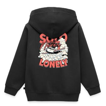 Premier pilote de vol solo en solo mais jamais seul - Sweat Premium à capuche enfant bio - noir - Dos - AI Model Kid Male (0cm)