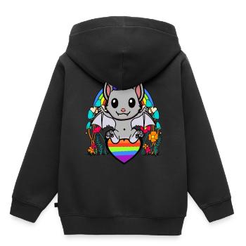 LGBT Gay Pride Fledermaus Regenbogenfahne - Kinder Premium Organic Hoodie - Schwarz - Hinten - AI Model Kid Male (0cm)