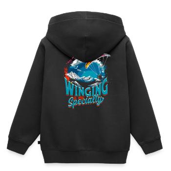 Paramoteur Motorchirm Winging est ma spécialité - Sweat Premium à capuche enfant bio - noir - Dos - AI Model Kid Male (0cm)