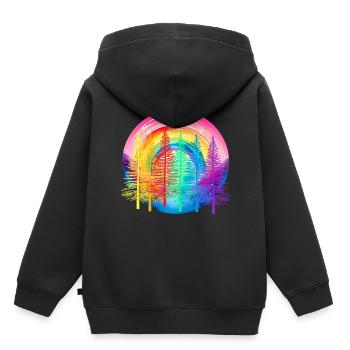 Forêt arc-en-ciel LGBT Forêt de conifères Drapeau arc-en-ciel - Sweat Premium à capuche enfant bio - noir - Dos - AI Model Kid Male (0cm)