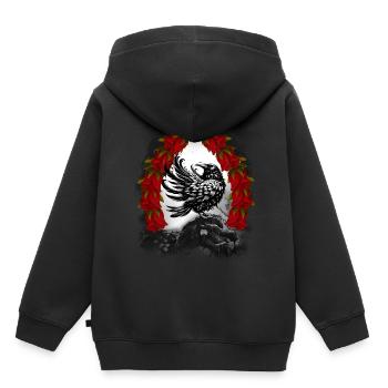 Personnage de conte de fées : Corbeau, Corbeau, Corbeau, Corbeau, Conte de fées - Sweat Premium à capuche enfant bio - noir - Dos - AI Model Kid Male (0cm)