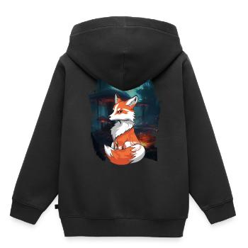 Renard, Renards, Forêt, Conte de fées, Conte, Personnage, Enfant - Sweat Premium à capuche enfant bio - noir - Dos - AI Model Kid Male (0cm)