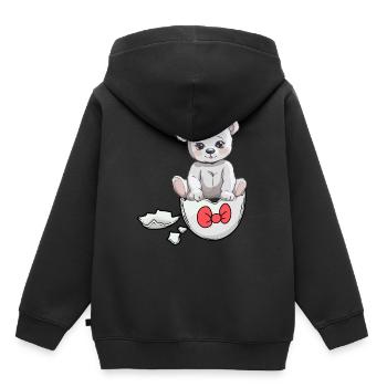 Ours en peluche naissance bébé coquille d’oeuf éclosion - Sweat Premium à capuche enfant bio - noir - Dos - AI Model Kid Male (0cm)
