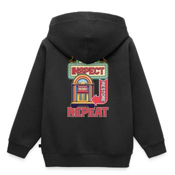 Jukebox Collector Trouver Inspecter Restaurer Répéter - Sweat Premium à capuche enfant bio - noir - Dos - AI Model Kid Male (0cm)