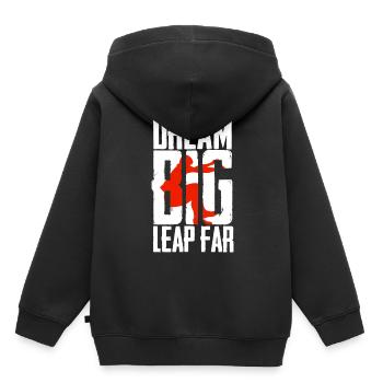 Saut en longueur Saut en longueur Rêve Grand saut loin - Sweat Premium à capuche enfant bio - noir - Dos - AI Model Kid Male (0cm)