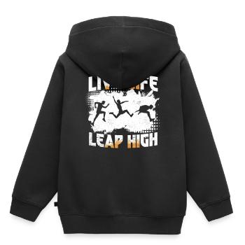Saut en longueur Saut en longueur Vivre la vie Sauter haut - Sweat Premium à capuche enfant bio - noir - Dos - AI Model Kid Male (0cm)