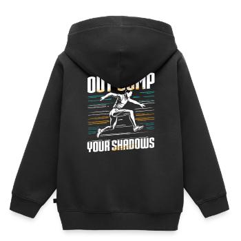 Saut en longueur Saut en longueur-Sautez vos ombres - Sweat Premium à capuche enfant bio - noir - Dos - AI Model Kid Male (0cm)