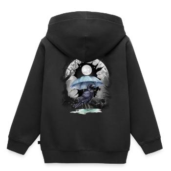 Halloween, oiseau, corbeau, corbeau, corbeau, forêt, lune - Sweat Premium à capuche enfant bio - noir - Dos - AI Model Kid Male (0cm)