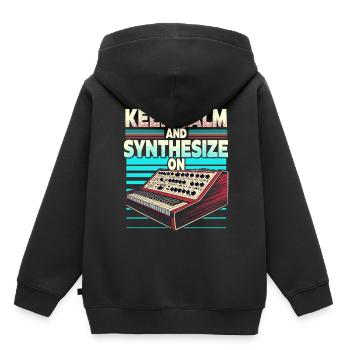 Synthesizer Synth Keep Calm And Synthesize On - Kinder Premium Organic Hoodie - Schwarz - Hinten - AI Model Kid Male (0cm)