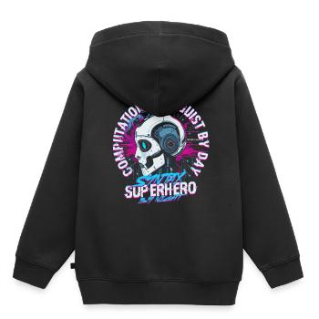 Linguiste computationnel Syntax Hero By Night - Sweat Premium à capuche enfant bio - noir - Dos - AI Model Kid Male (0cm)