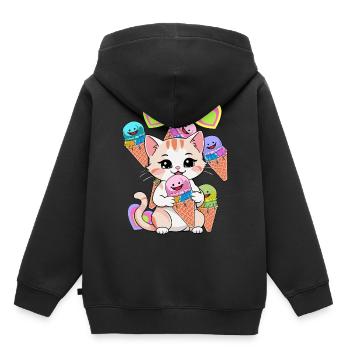 Katze Eis Eiskrem Kinder Kind Süßigkeiten - Kinder Premium Organic Hoodie - Schwarz - Hinten - AI Model Kid Male (0cm)