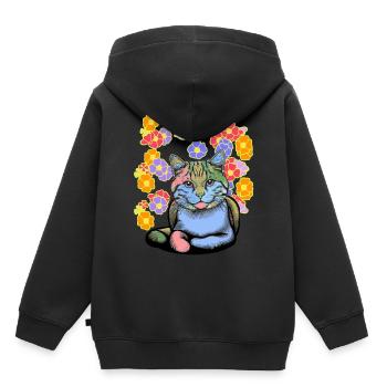 Chat Chats Chat domestique Fleurs Enfants Enfant - Sweat Premium à capuche enfant bio - noir - Dos - AI Model Kid Male (0cm)