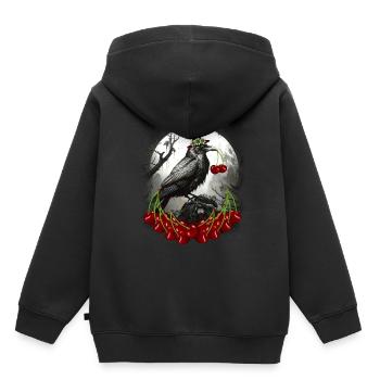 L’été : cerises, cerises, corbeaux, corbeaux, corbeaux - Sweat Premium à capuche enfant bio - noir - Dos - AI Model Kid Male (0cm)