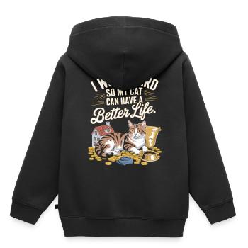 Pour le luxe du chat - Sweat Premium à capuche enfant bio - noir - Dos - AI Model Kid Male (0cm)