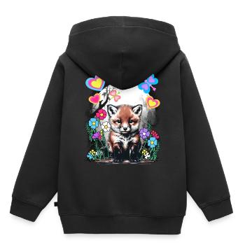 Printemps Rétro Renards Renards Début de printemps - Sweat Premium à capuche enfant bio - noir - Dos - AI Model Kid Male (0cm)