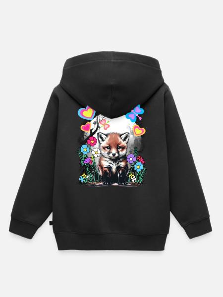 Frühling Retro Fuchs Füchse Frühlingsanfang - Kinder Premium Organic Hoodie - Schwarz
