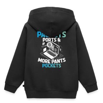 Criminalistique numérique Paquets Ports - Sweat Premium à capuche enfant bio - noir - Dos - AI Model Kid Male (0cm)