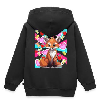 Rétro été renard habitant de la forêt fraises des années 80 - Sweat Premium à capuche enfant bio - noir - Dos - AI Model Kid Male (0cm)