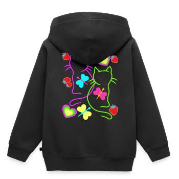 Retro Katzen Erdbeer Sommer Schmetterling Herz - Kinder Premium Organic Hoodie - Schwarz - Hinten - AI Model Kid Male (0cm)