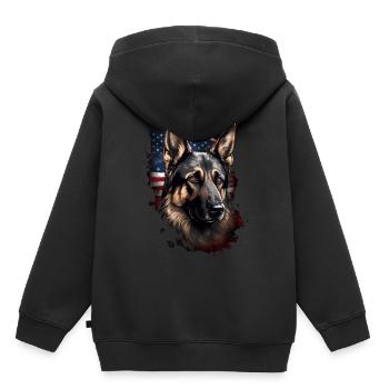 Schäferhund Amerikanische Flagge stolzer Hund - Kinder Premium Organic Hoodie - Schwarz - Hinten - AI Model Kid Male (0cm)