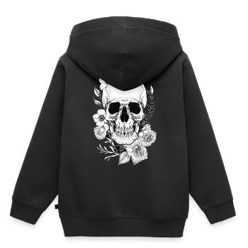Totenkopf mit Blumen Kunst - Kinder Premium Organic Hoodie - Schwarz - Hinten - AI Model Kid Male (0cm)