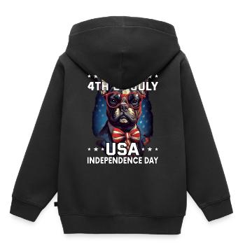 Bulldogge 4 July Independence Day USA Flagge - Kinder Premium Organic Hoodie - Schwarz - Hinten - AI Model Kid Male (0cm)