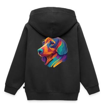 Teckel coloré chiens ami Joie de vivre chien - Sweat Premium à capuche enfant bio - noir - Dos - AI Model Kid Male (0cm)