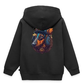 Conception de chien teckel steampunk pour les amoureux des chiens - Sweat Premium à capuche enfant bio - noir - Dos - AI Model Kid Male (0cm)
