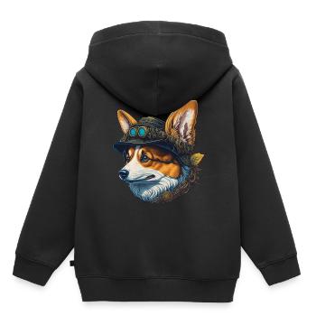 Victorien Steampunk Corgi chien Design - Sweat Premium à capuche enfant bio - noir - Dos - AI Model Kid Male (0cm)