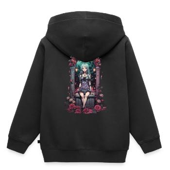 Anime gothique fille victorien esthétique florale - Sweat Premium à capuche enfant bio - noir - Dos - AI Model Kid Male (0cm)