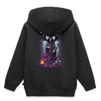 Grim Reaper Skull Gothic Okkult Design - Kinder Premium Organic Hoodie - Schwarz - Hinten - AI Model Kid Male (0cm)