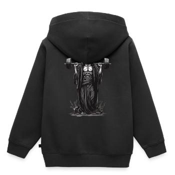 Grim Reaper Bodybuilder Deadlift Spaß - Kinder Premium Organic Hoodie - Schwarz - Hinten - AI Model Kid Male (0cm)