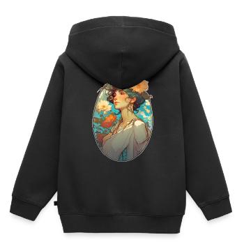 Florales Porträt einer Frau im Jugendstil - Kinder Premium Organic Hoodie - Schwarz - Hinten - AI Model Kid Male (0cm)